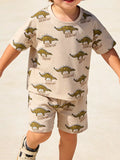 Children's Dinosaur Print Round Neck Tee and Shorts Set