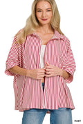 Zenana Oversized Stripe Button Down Shirt
