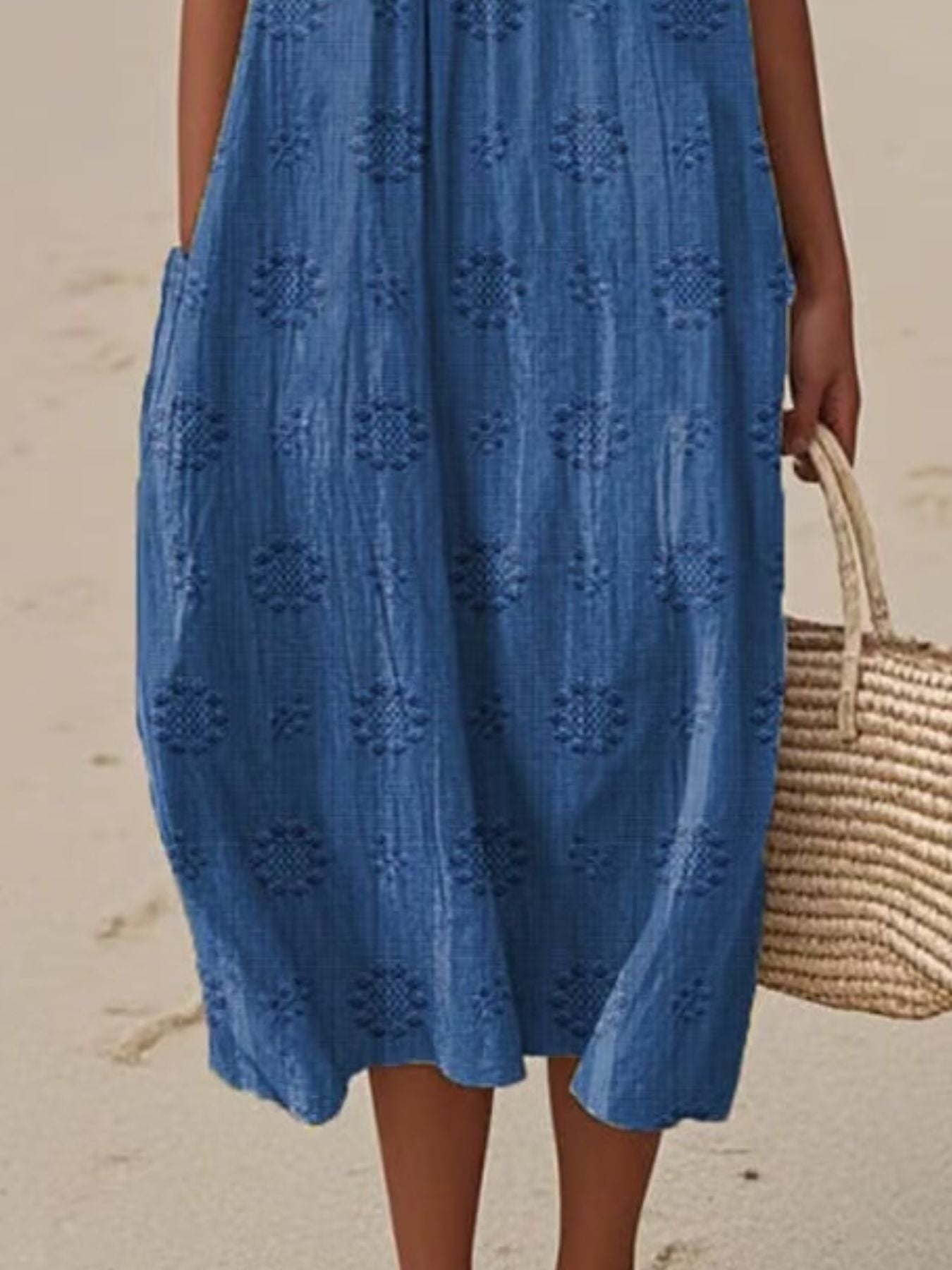 Full Size Round Neck Sleeveless Casual Midi Dress Plus Size