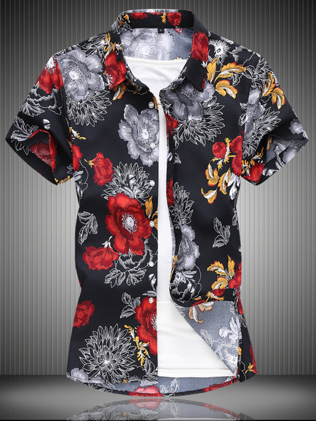 Men's Plus Size Floral Print Short Sleeve Casual Shirt