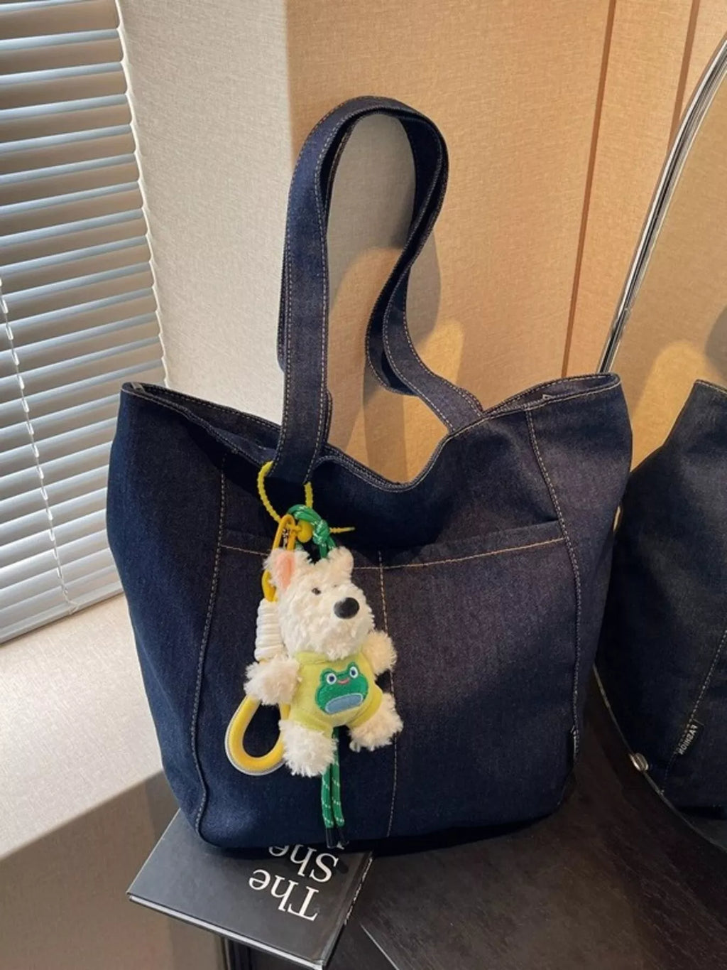 Denim Shoulder Bag with Cute Charm
