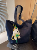 Denim Shoulder Bag with Cute Charm