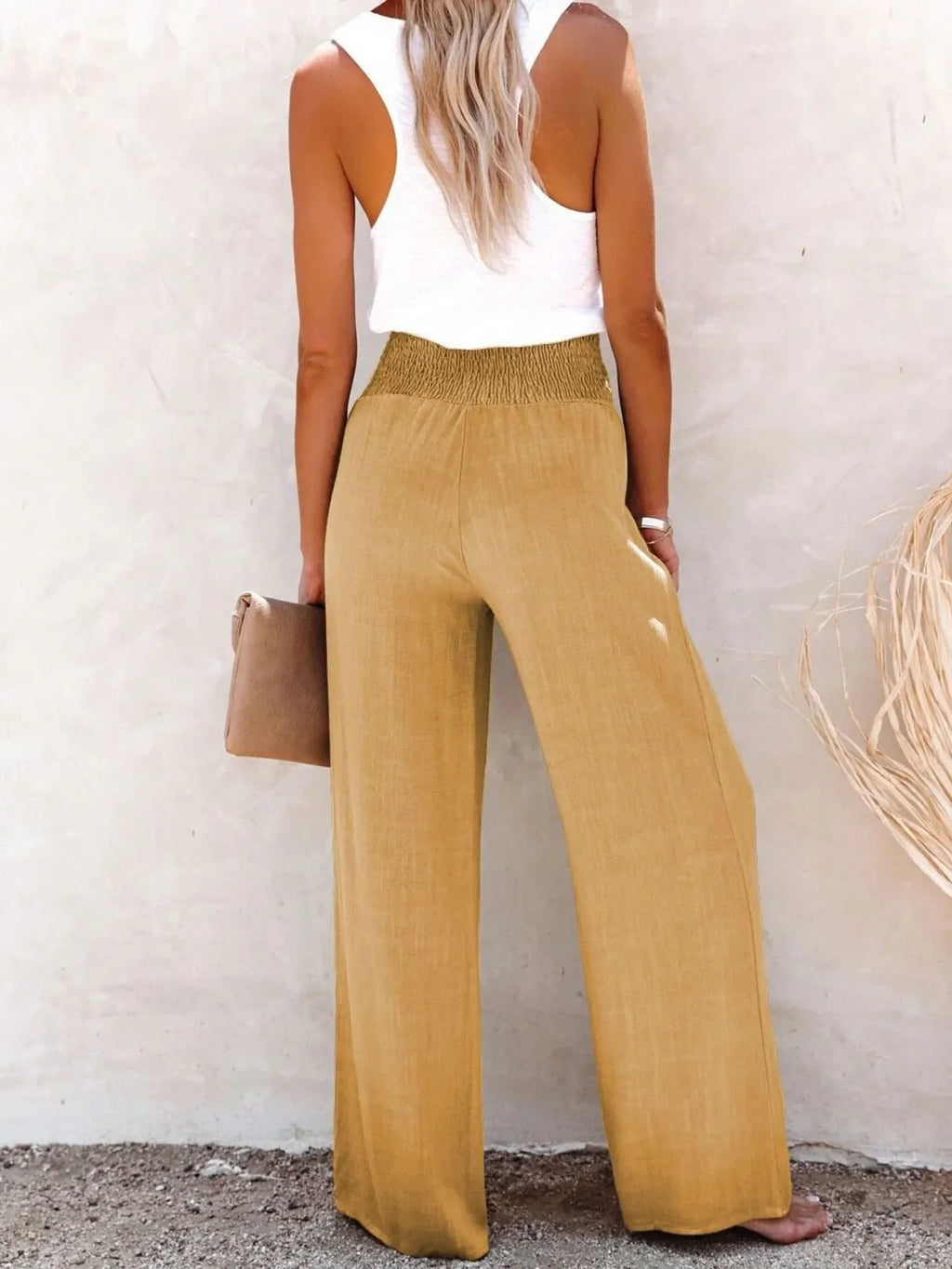 Full Size High-Waisted Textured Wide Leg Pants Plus Size