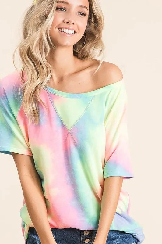 BiBi Tie Dye French Terry Print Top