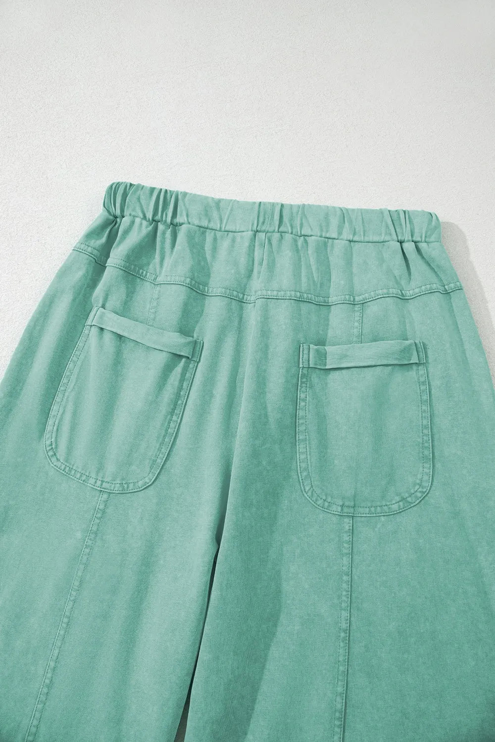 Mineral Wash Exposed Seam Drawstring High Waist Wide Leg Cargo Pants