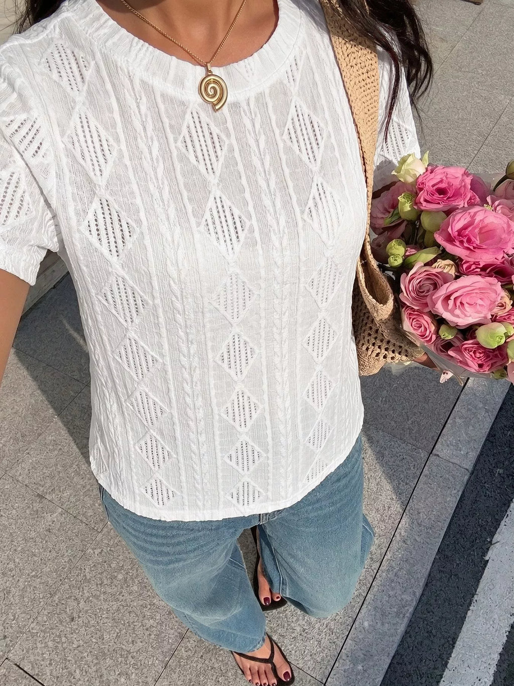 Textured Bow Back Knit T-Shirt