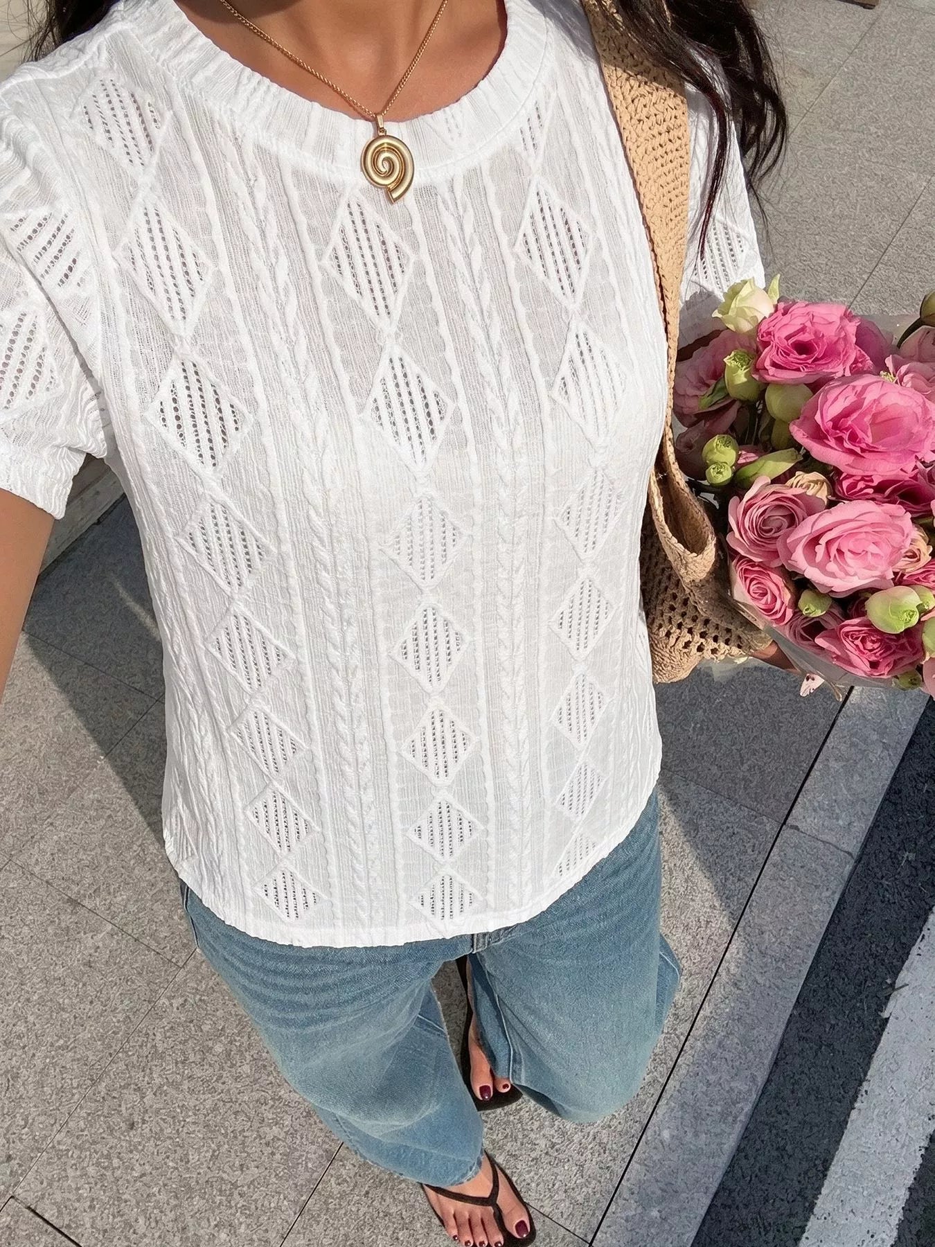 Textured Bow Back Knit T-Shirt