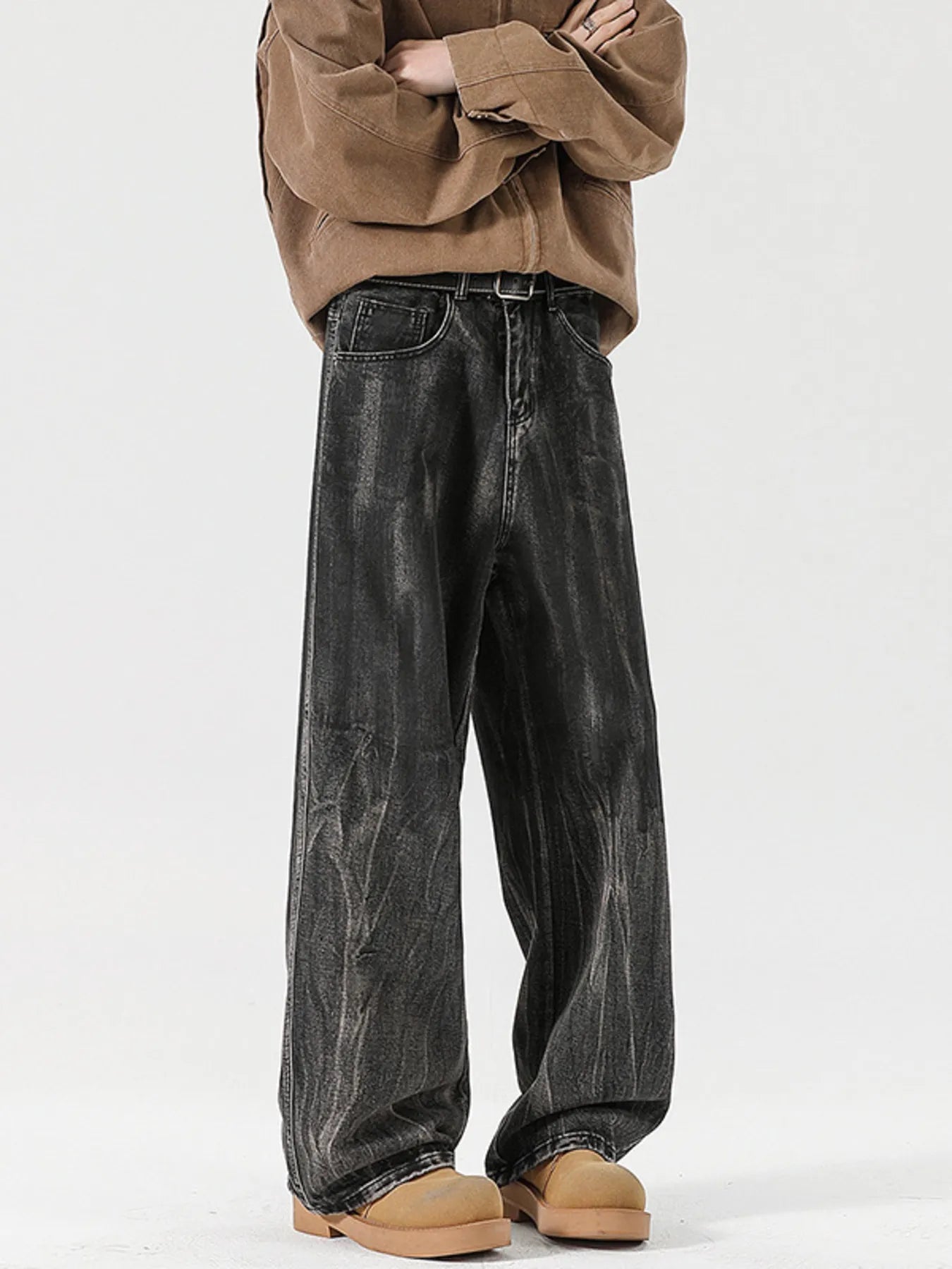 Men's Full Size Wash Wide Leg Relaxed Fit Jeans Plus Size