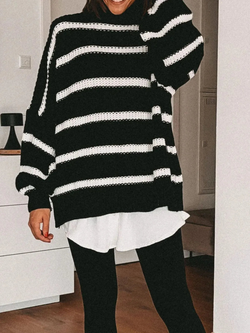 Striped Turtleneck Long Sleeve Sweater