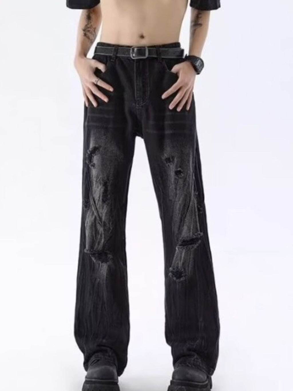Men's Full Size Distressed Wide Leg Jeans Plus Size
