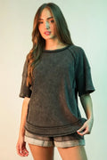 VERY J Full Size Mineral Washed Ribbed Knit Casual Top Plus Size