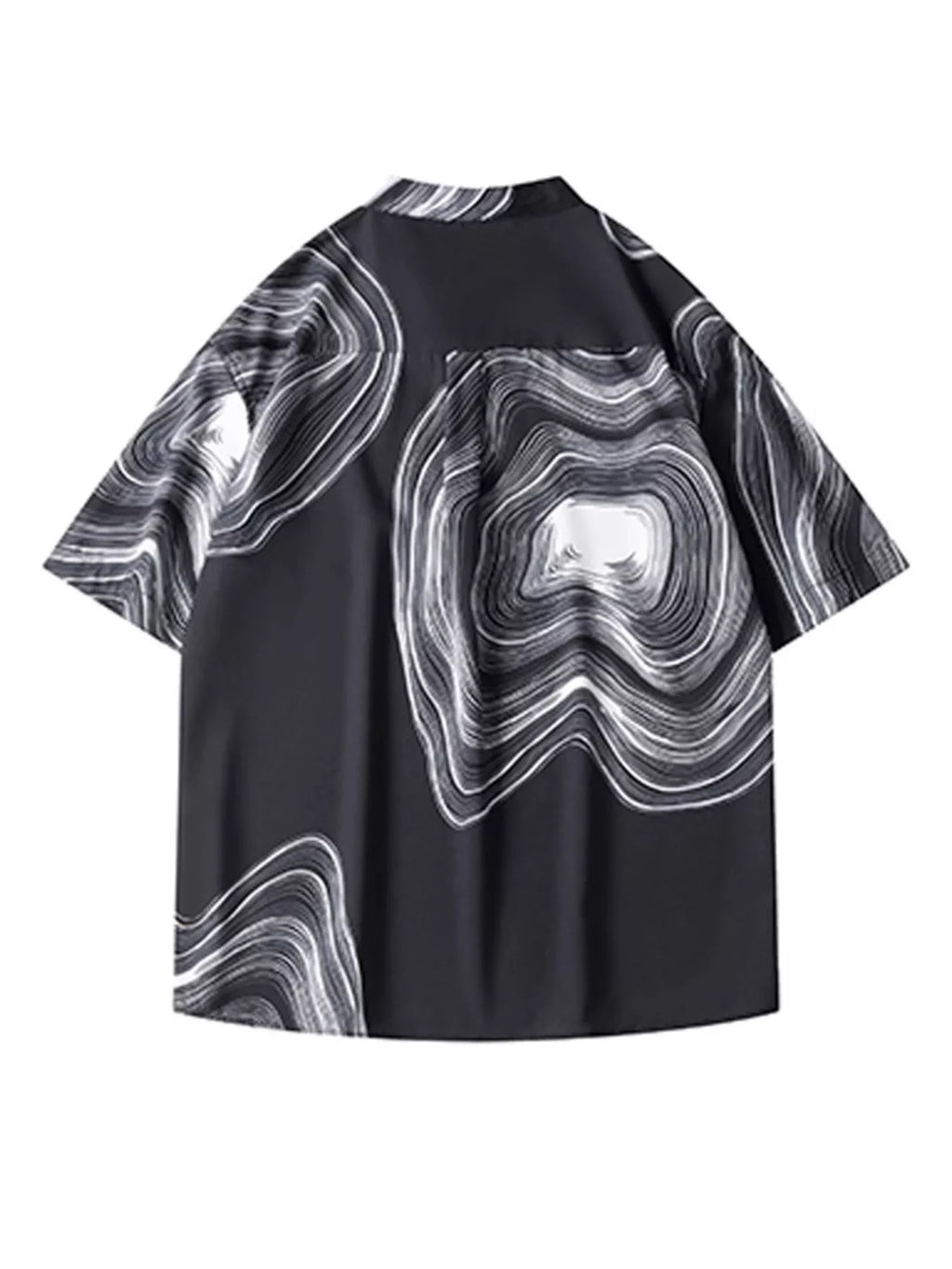 Men's Plus Size Abstract Wave Print Short Sleeve Blouse