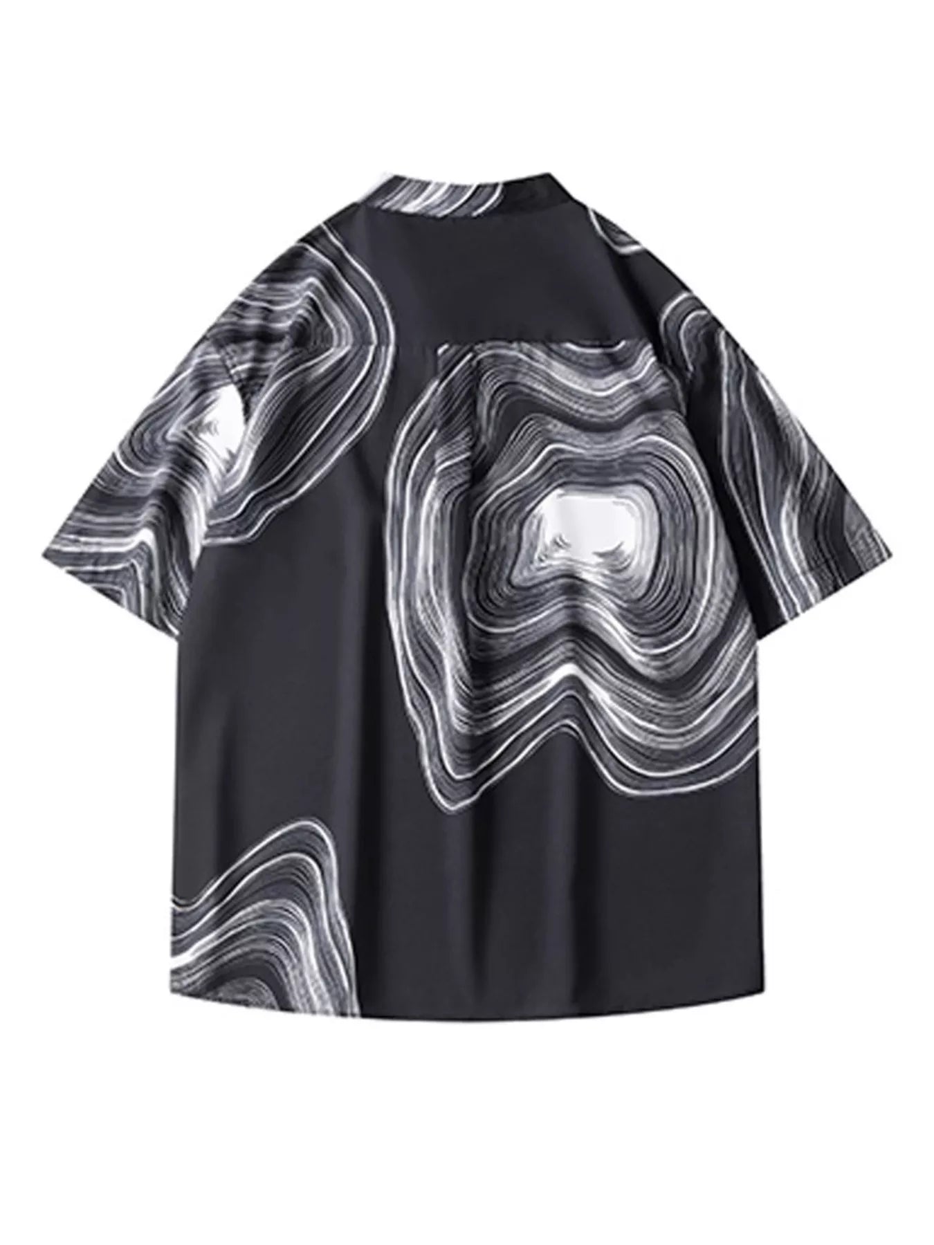 Men's Plus Size Abstract Wave Print Short Sleeve Blouse