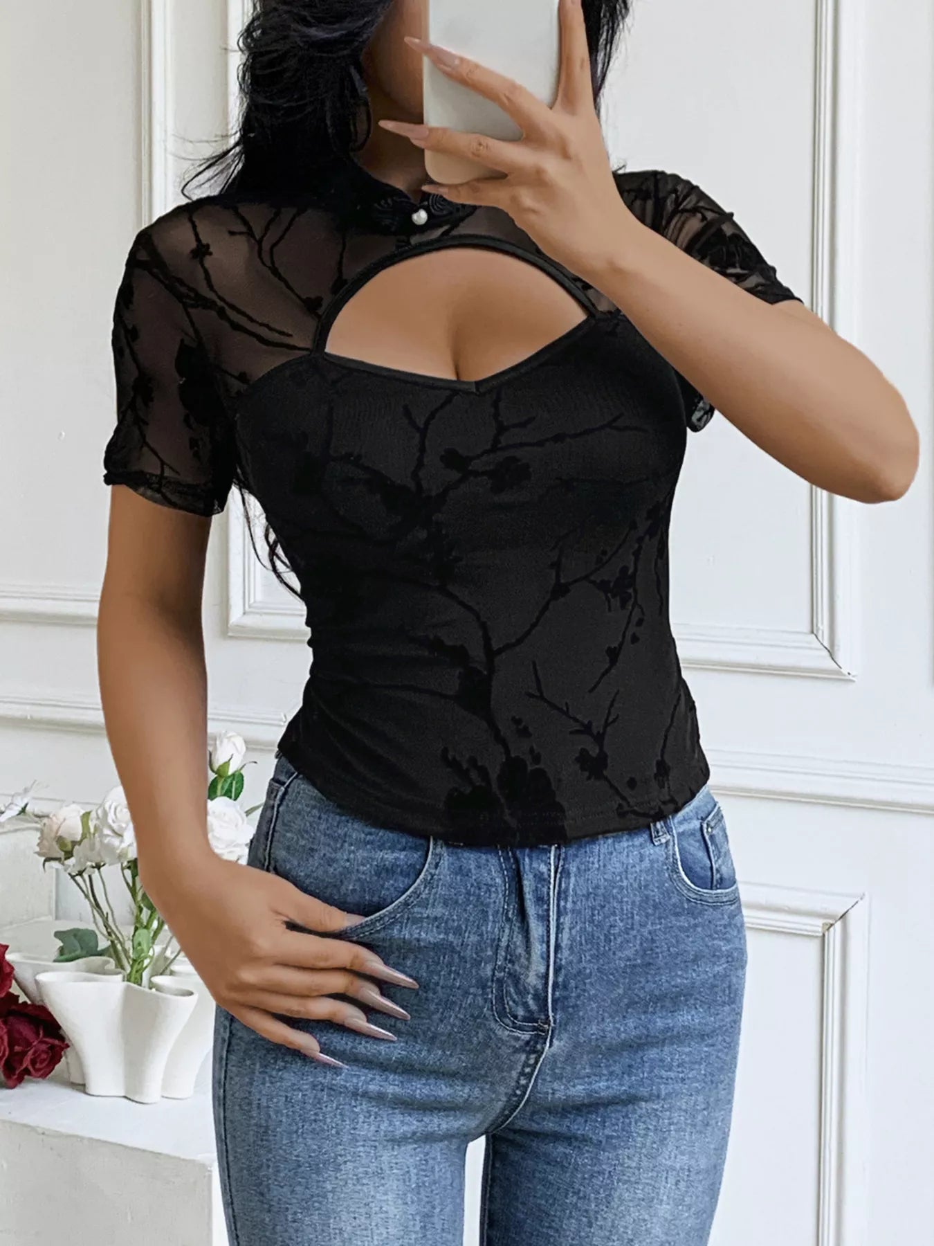 Cutout Front Short Sleeve Top