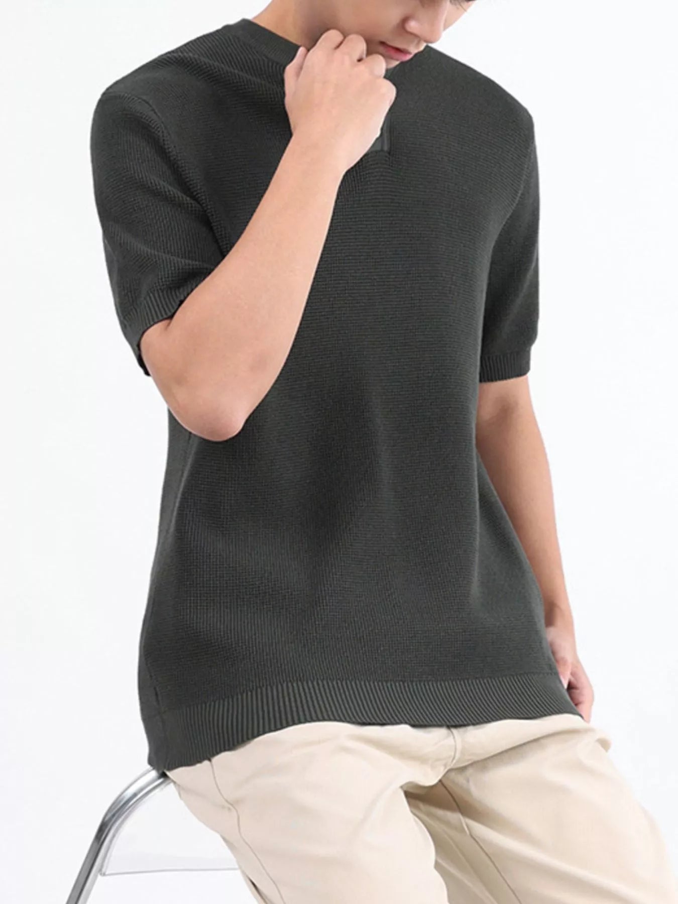 Men's Plus Size Textured Knit Henley T-Shirt