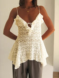 Lace Ruffle Trim Tie-Front Cami