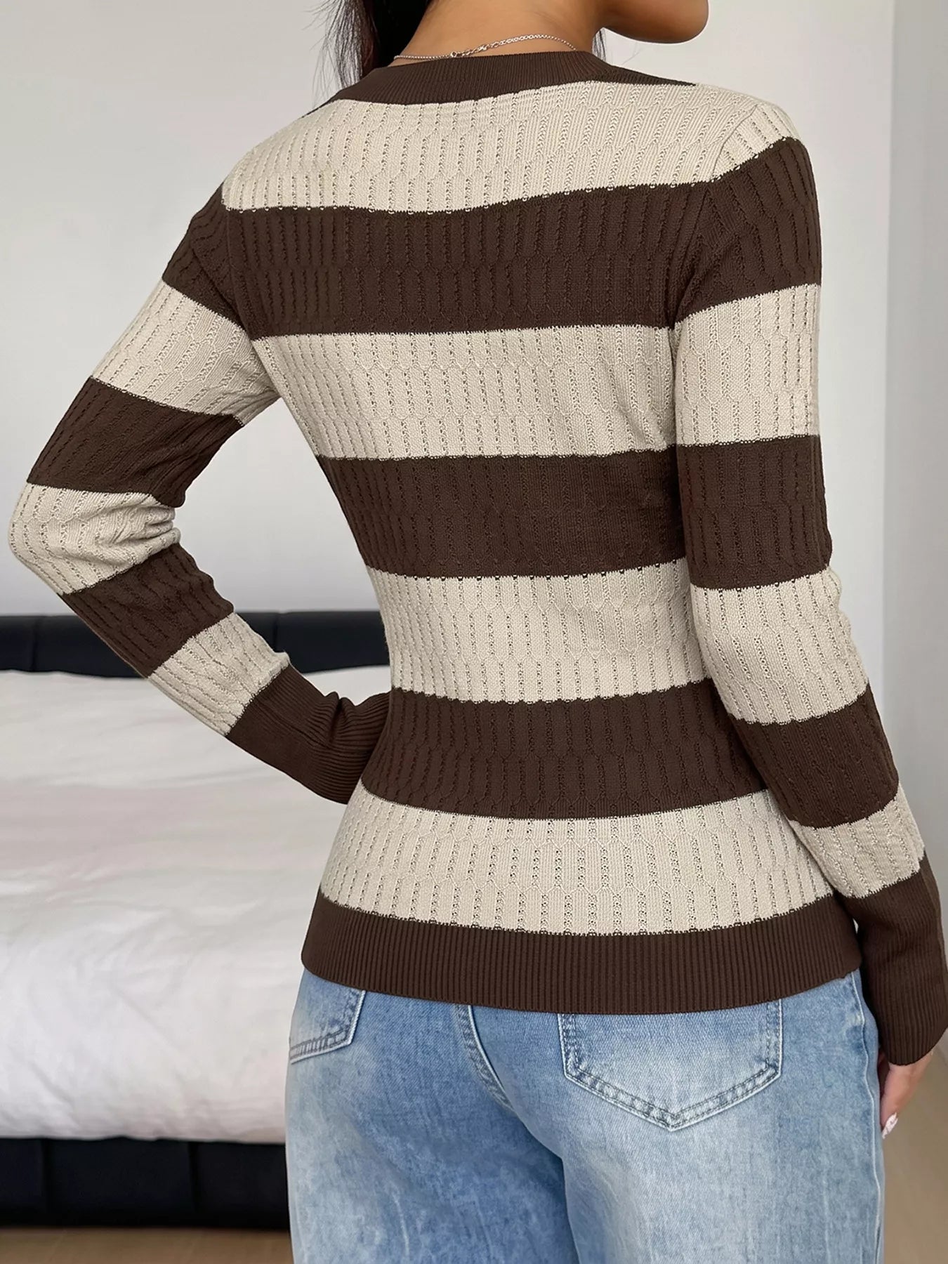 Striped V-Neck Knit Top
