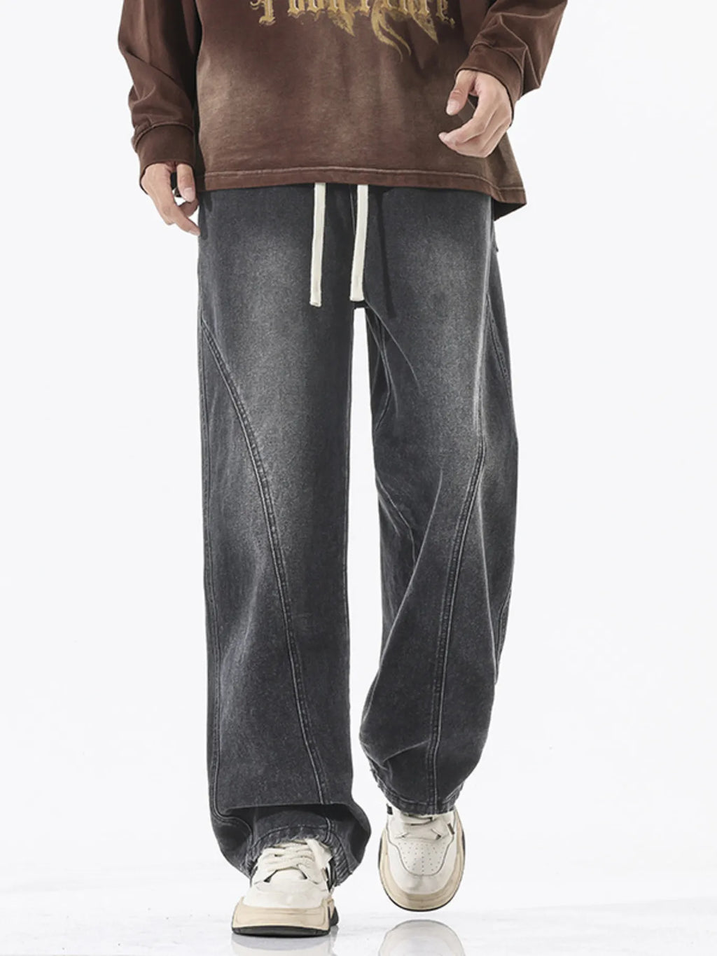 Men's Full Size Wide Leg Drawstring Jeans Plus Size