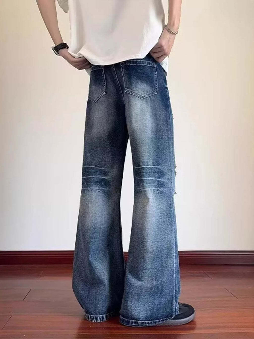 Men's Full Size Ripped Wide Leg Jeans Plus Size