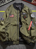 Men's Plus Size Military-Inspired Patched Bomber Jacket