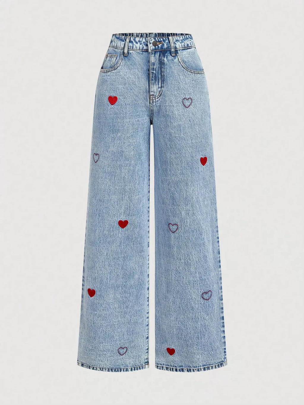 Embroidered Heart Wide-Leg Jeans