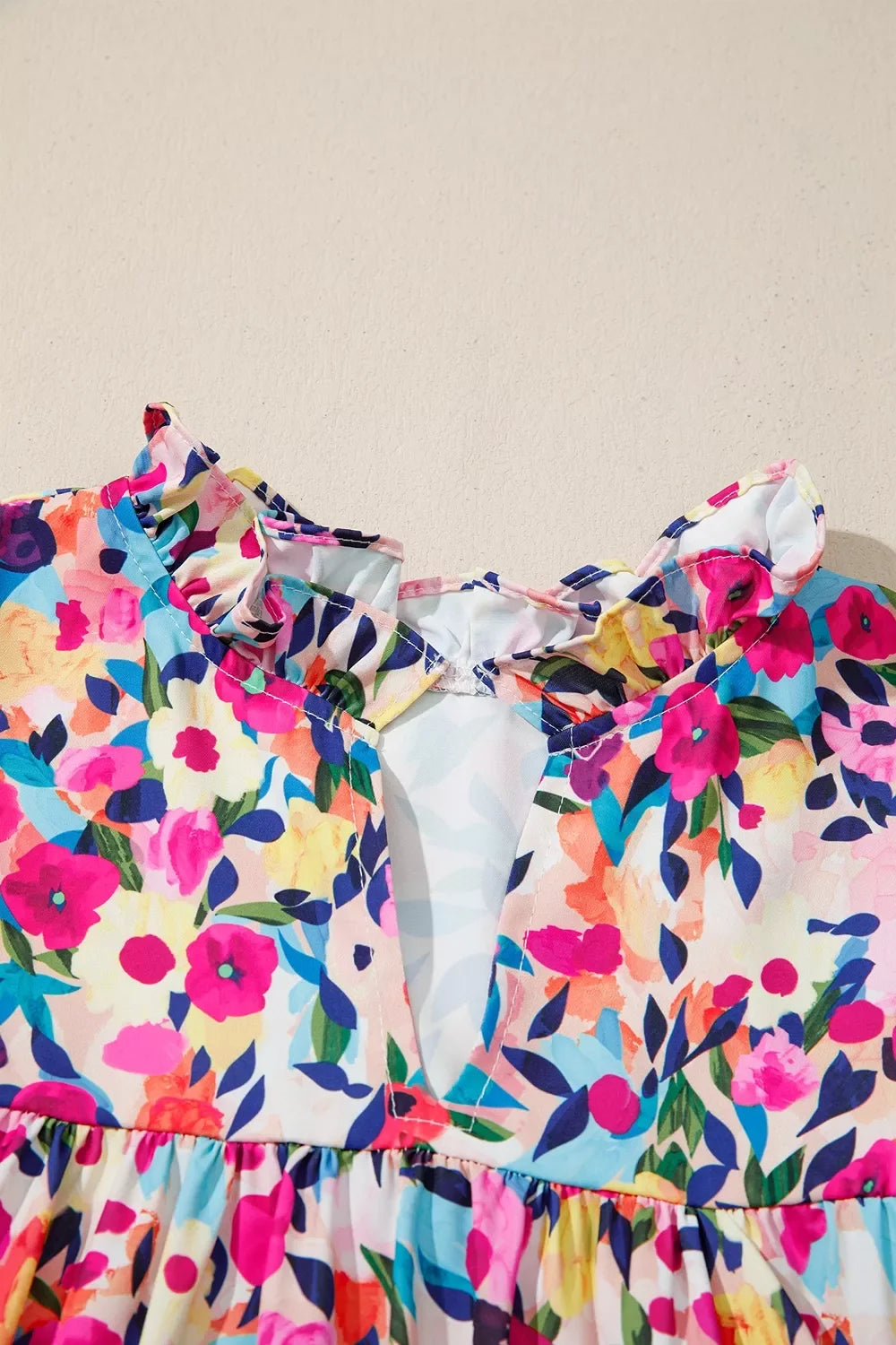 Flower Print Frilled Collar Short Puff Sleeve Summer Blouse
