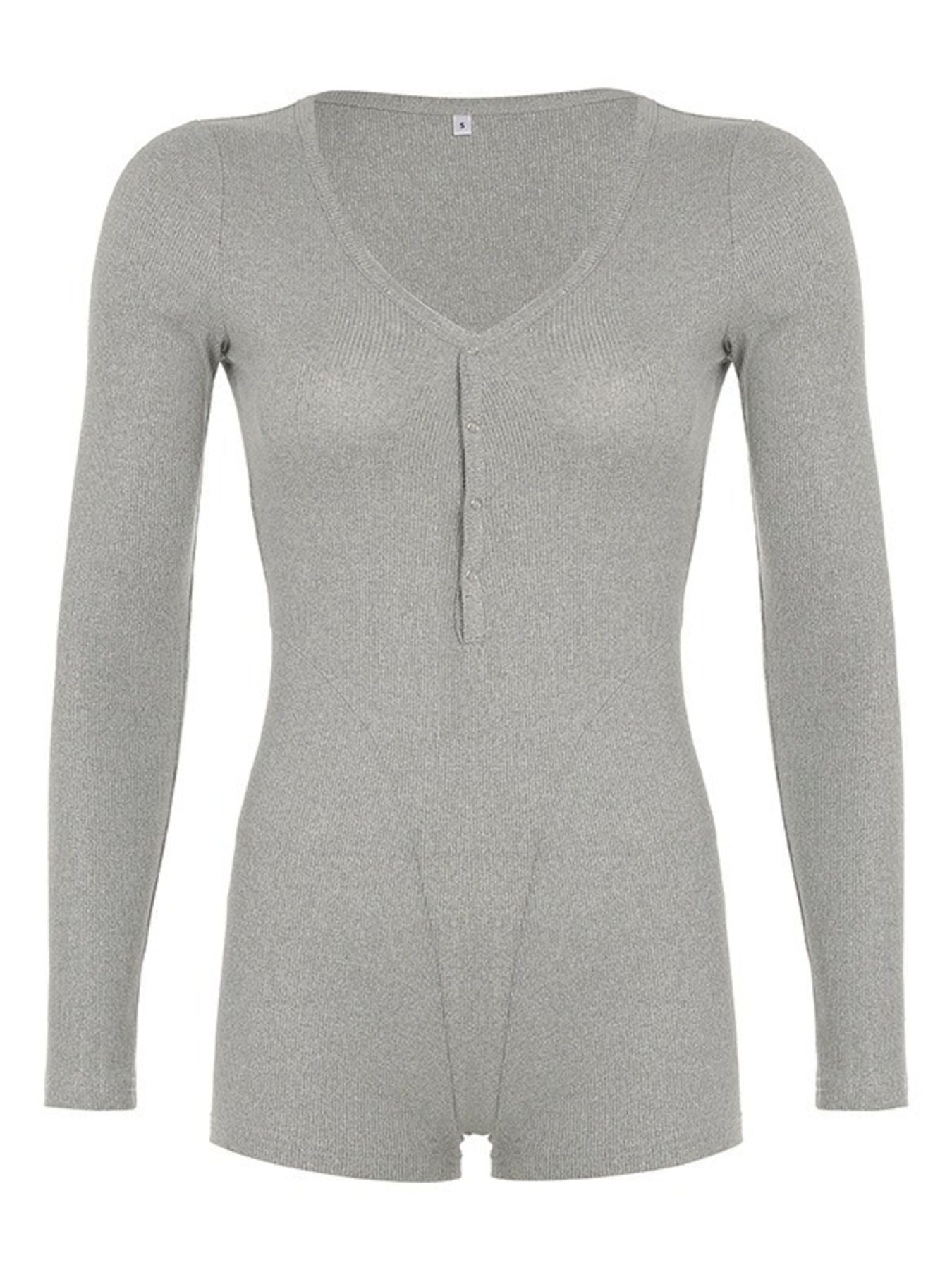 Deep V-Neck Long Sleeve Romper