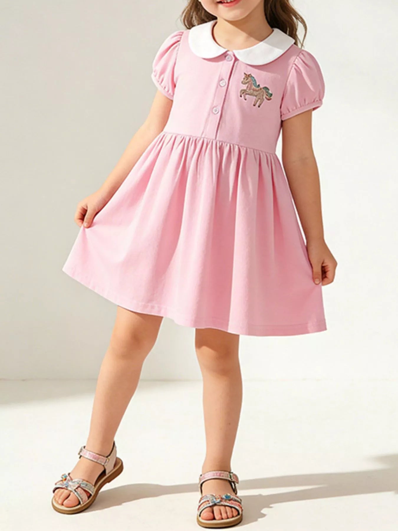 Children's Unicorn Embroidered Peter Pan Collar Dress