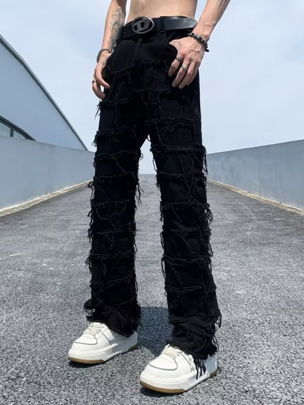 Men's Full Size Frayed Slim Fit Jeans Plus Size