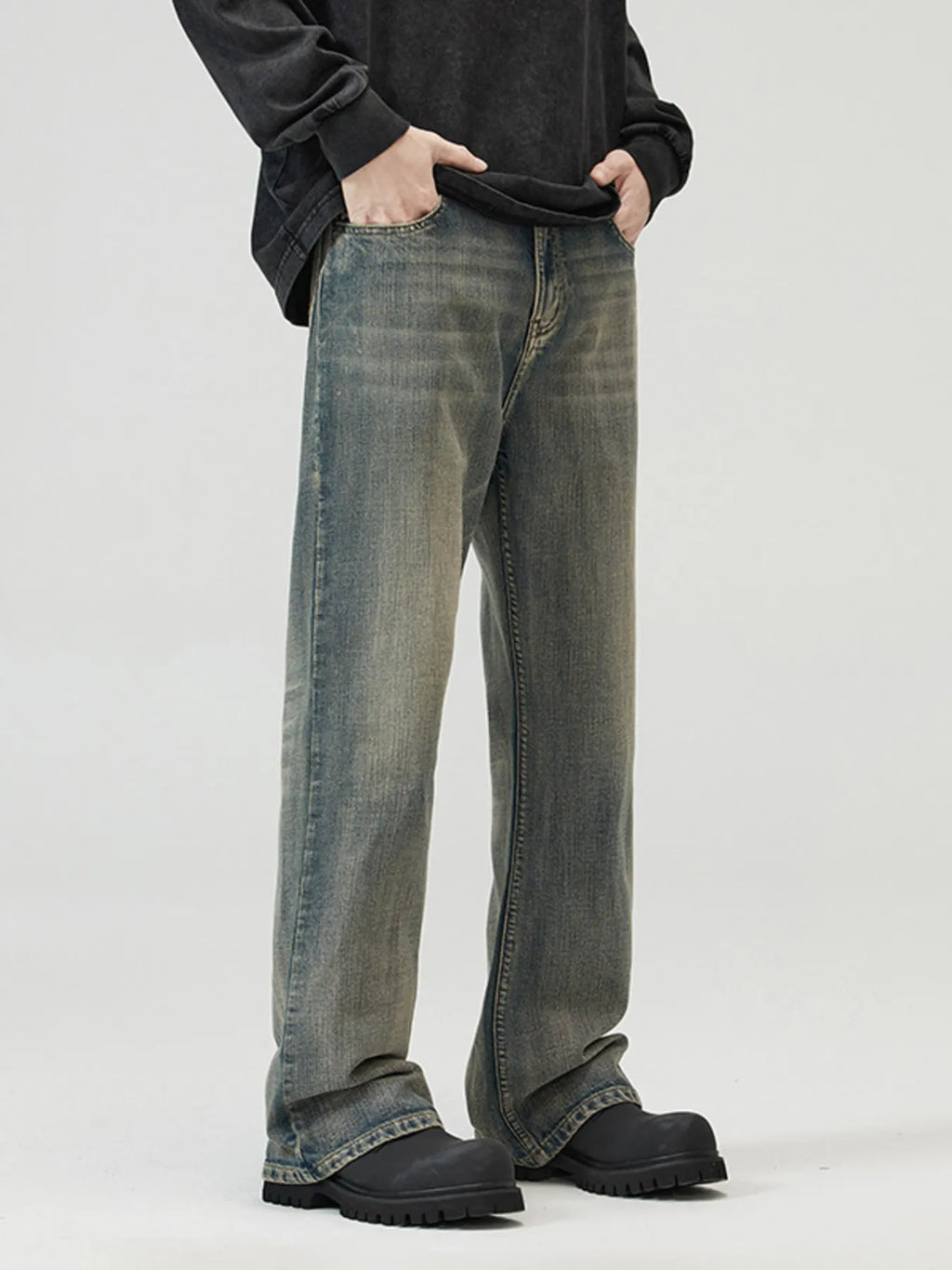 Men's Full Size Vintage Wash Wide Leg Jeans Plus Size