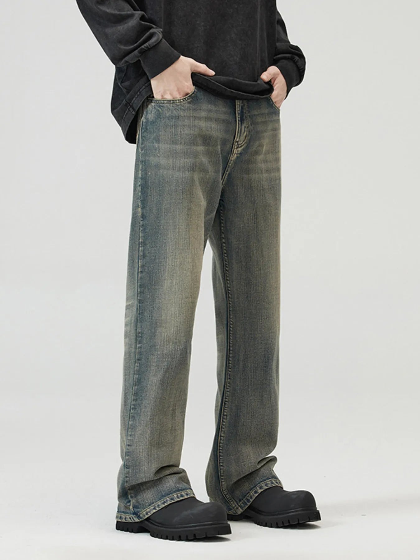 Men's Full Size Vintage Wash Wide Leg Jeans Plus Size