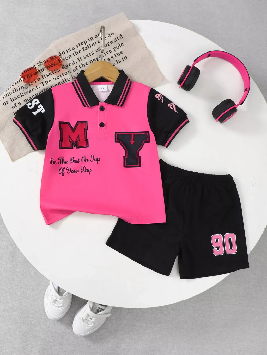 Children's Letter Graphic Polo Shirt & Shorts Set