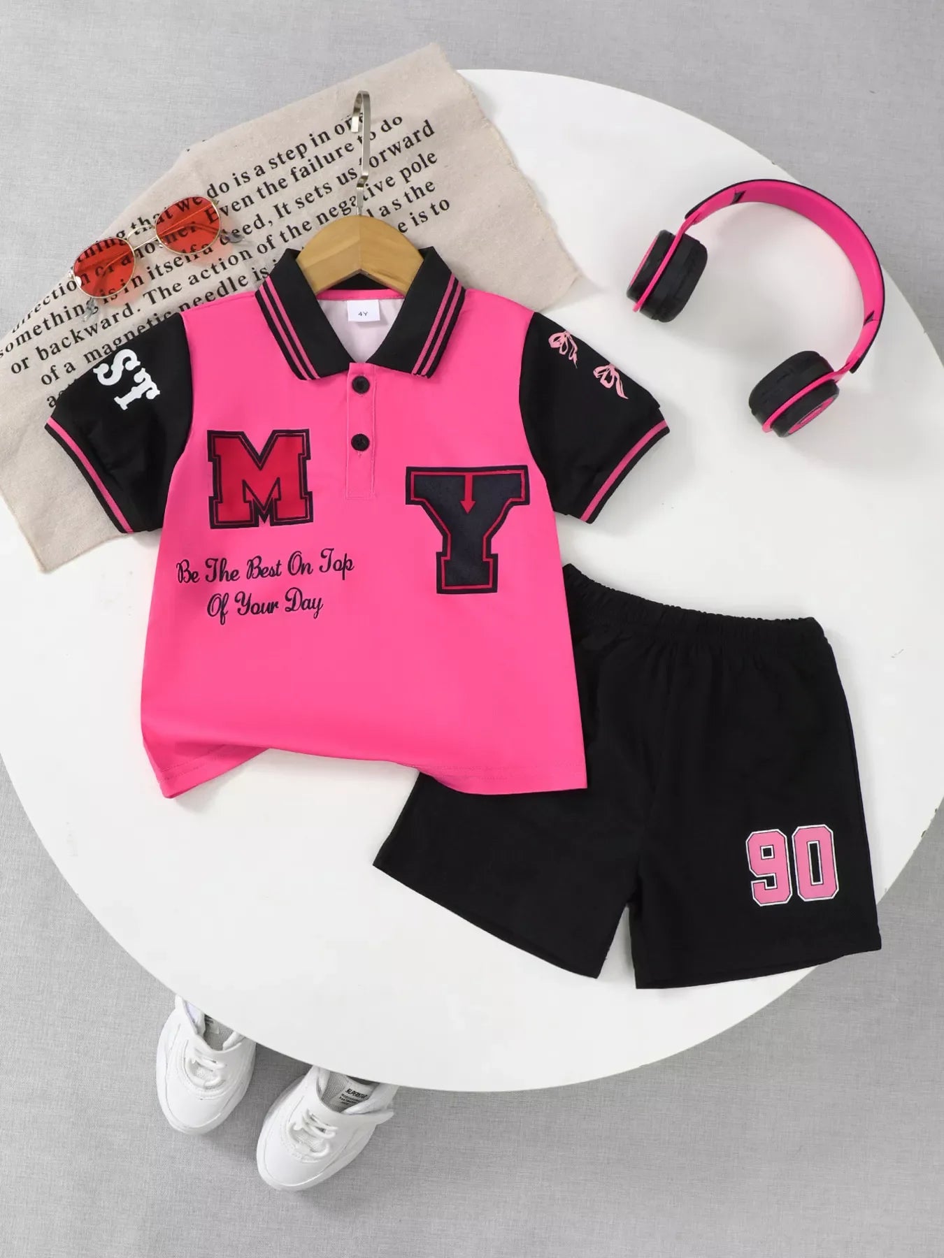 Children's Letter Graphic Polo Shirt & Shorts Set