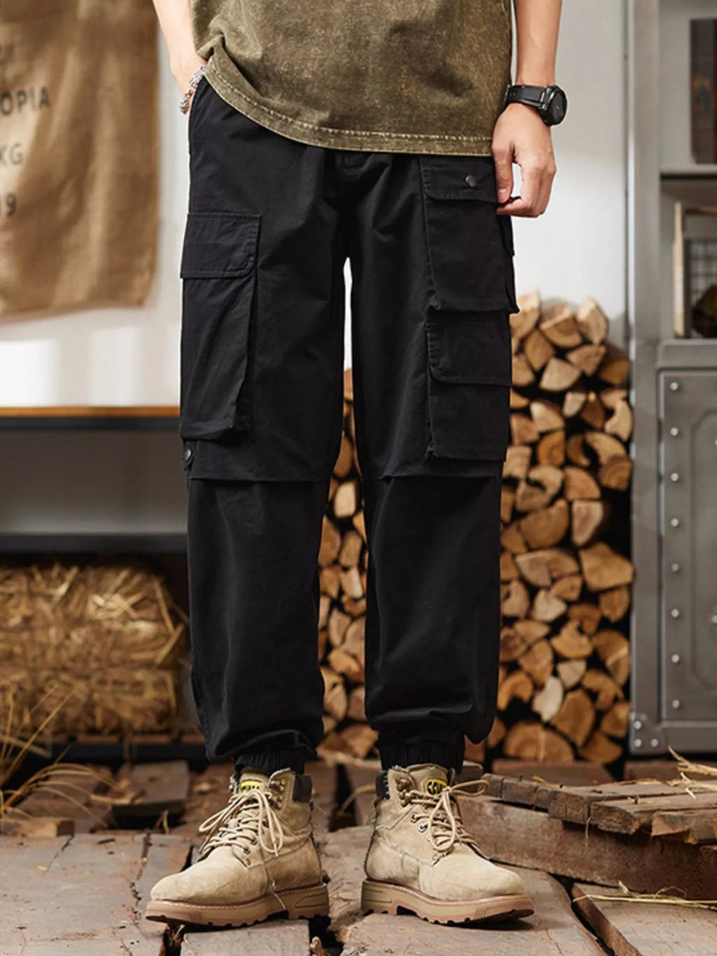 Men's Plus Size Relaxed Fit Multi-Pocket Cargo Pants