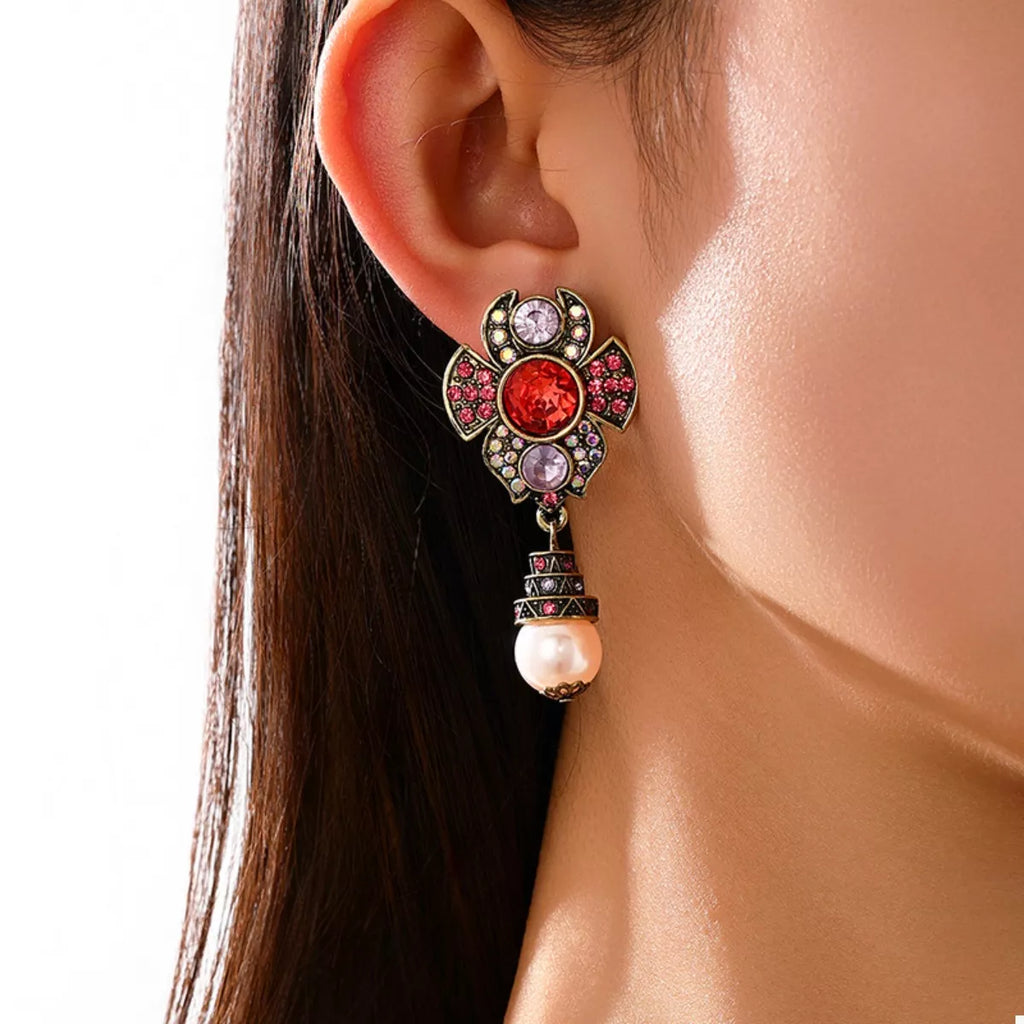 Zinc Alloy Flower Pearl Drop Earrings