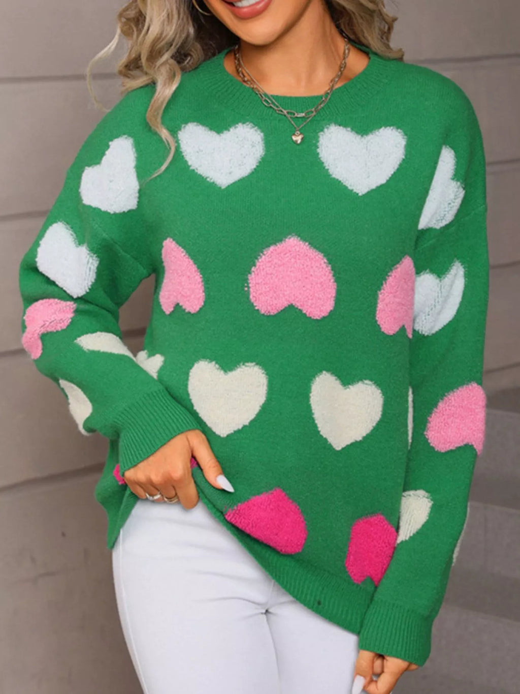 Valentine's Day Heart Pattern Fuzzy Knit Sweater