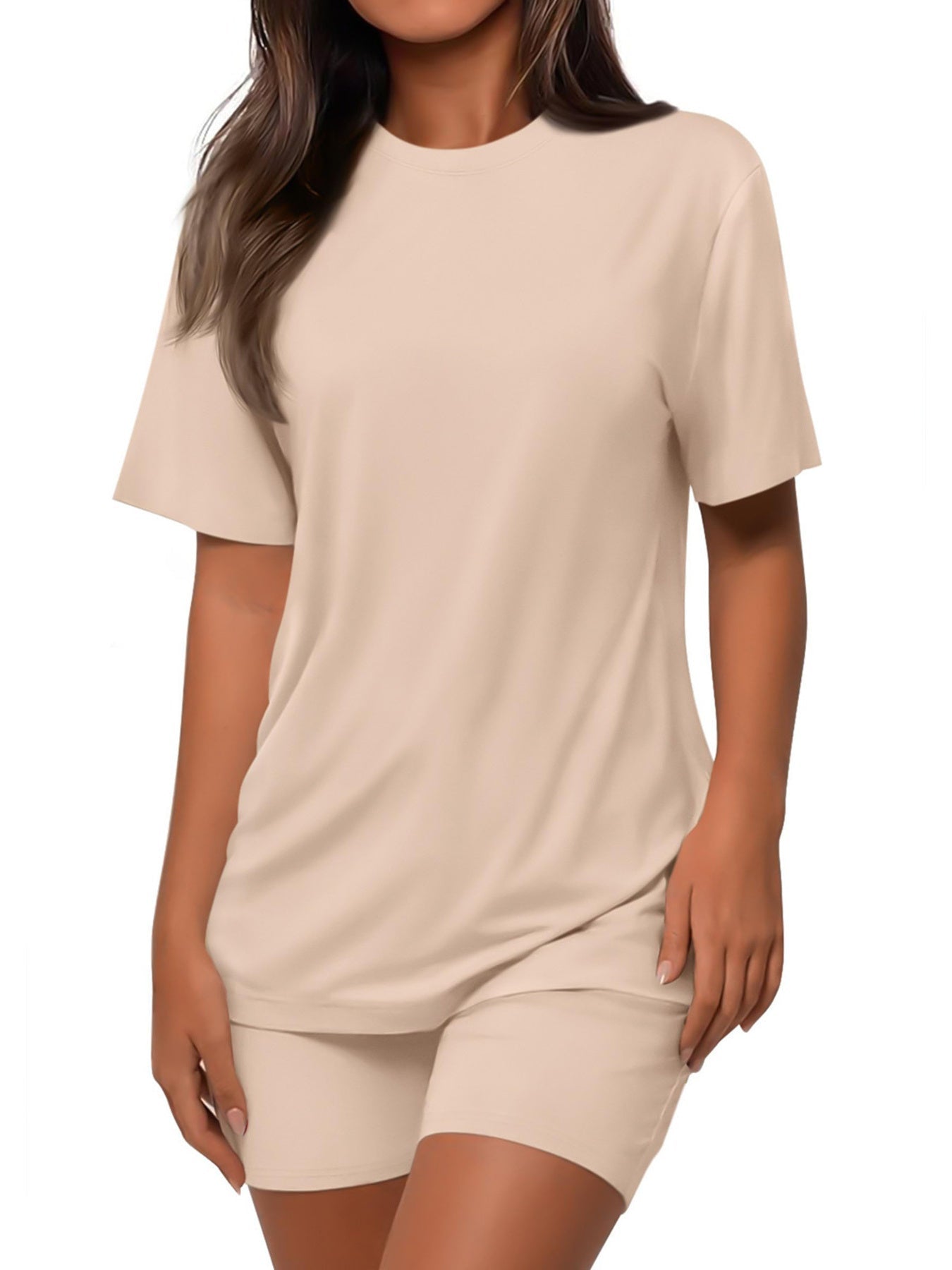 Round Neck Short Sleeve Top and Shorts Set