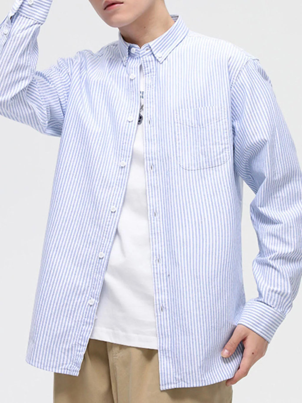 Men's Full Size Striped Button-Down Shirt Plus Size