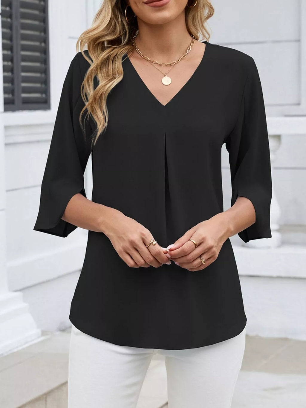 V-Neck 3/4 Sleeve Blouse