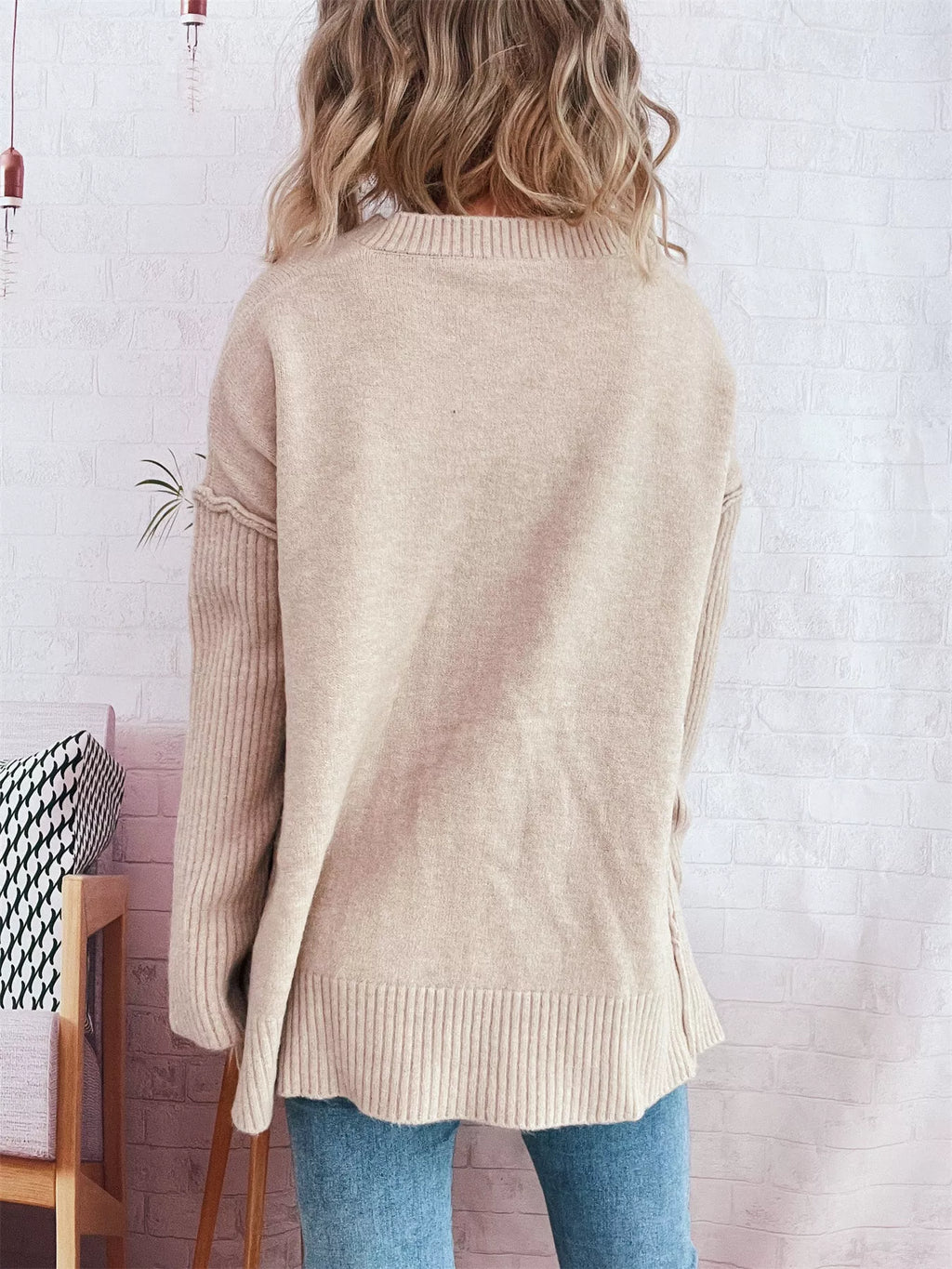 V-Neck Dropped Shoulder Sweater