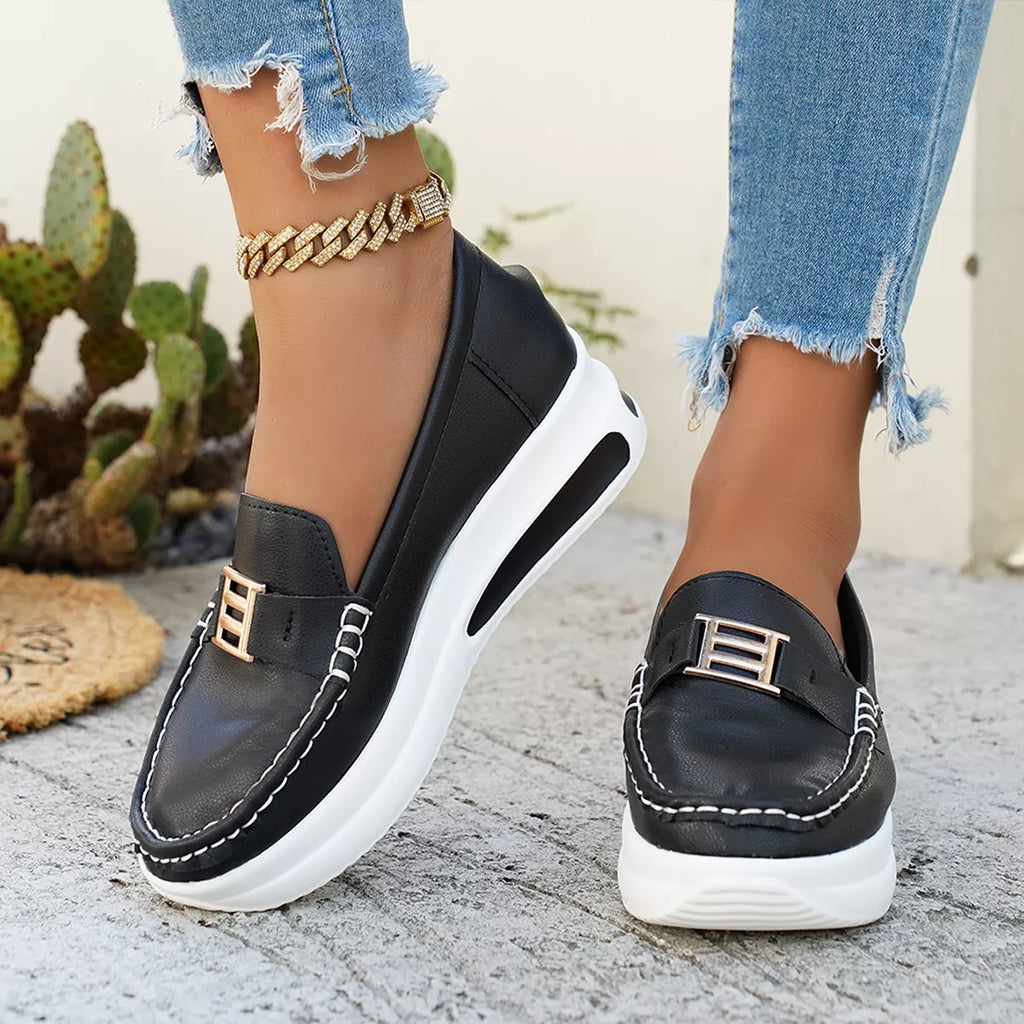 Metal Buckle Round Toe Slip-Ons
