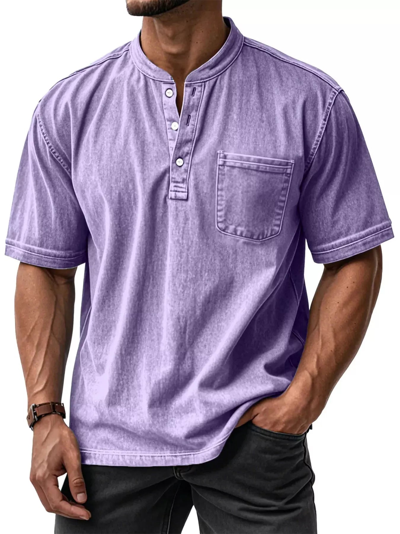 Men's Full Size Button Detail Short Sleeve Top Plus Size
