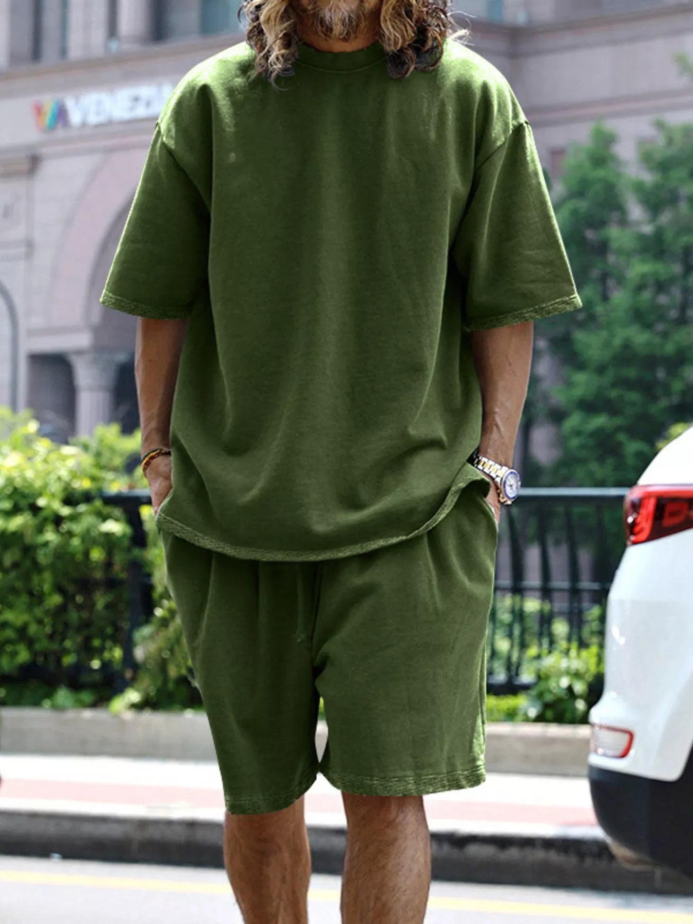 Men's Full Size Relaxed Fit T-Shirt & Shorts Set Plus Size
