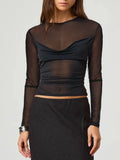 Ruched Mesh Long Sleeve Top