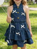 Children's Button UP Vest and Skirt Denim Set