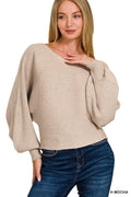 Zenana Boat Neck Balloon Sleeve Sweater