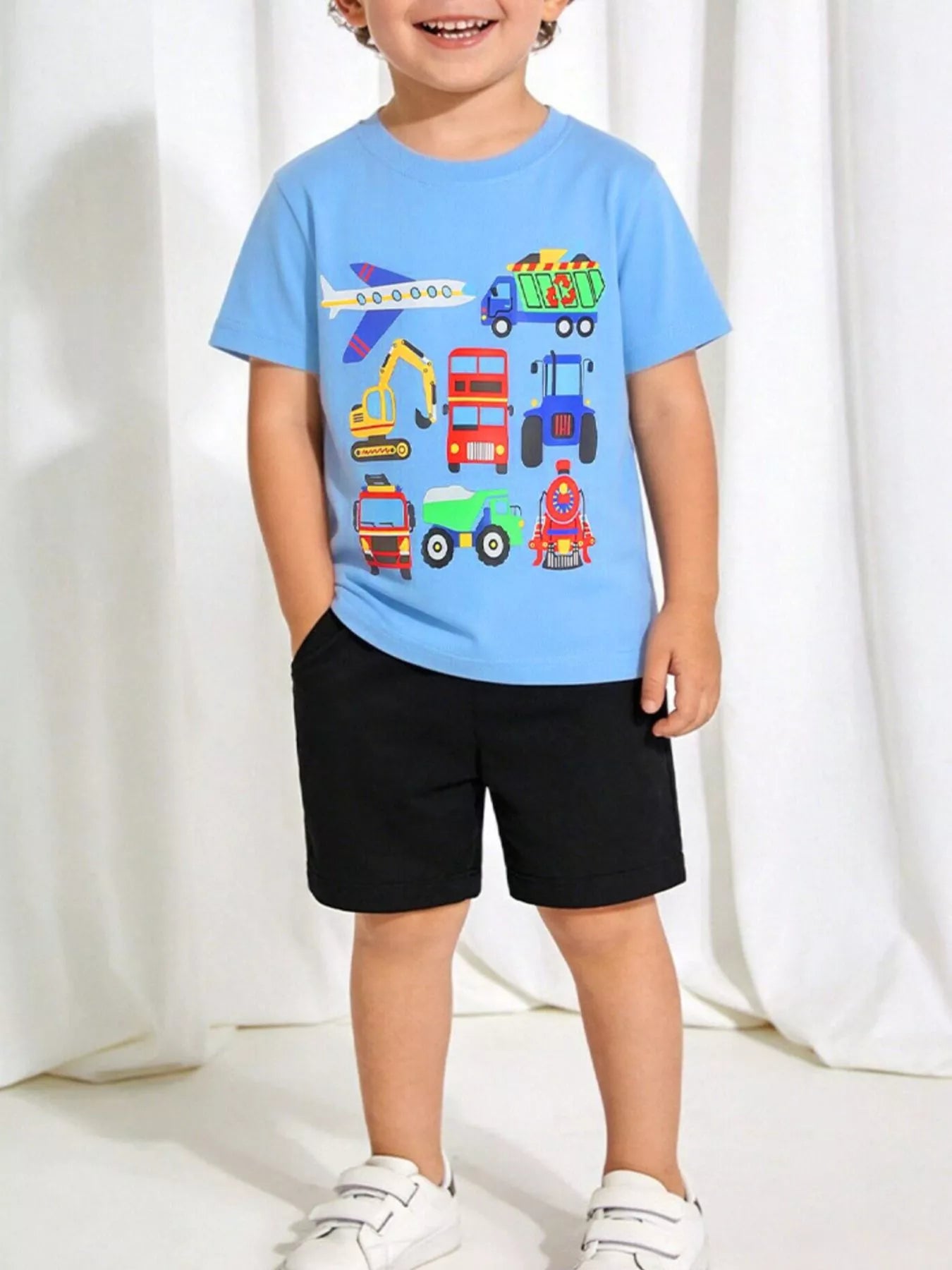 Children's Cartoon Vehicle Crew Neck Short Sleeve T-Shirt