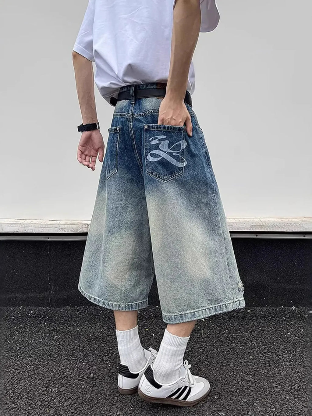 Men's Full Size Wide-Leg Denim Shorts Plus Size