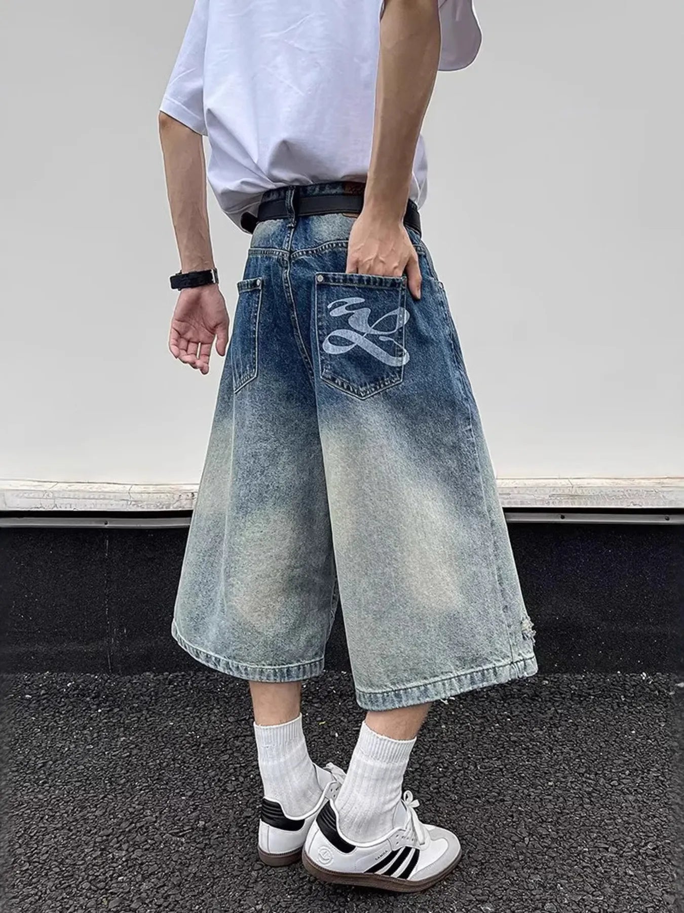 Men's Full Size Wide-Leg Denim Shorts Plus Size
