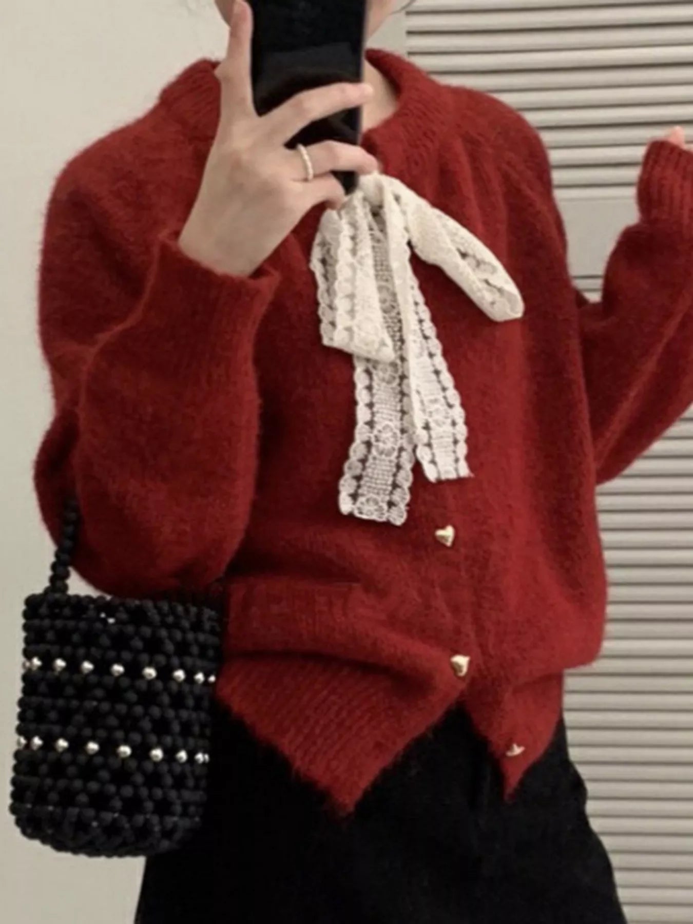 Lace Bowknot Knit Cardigan